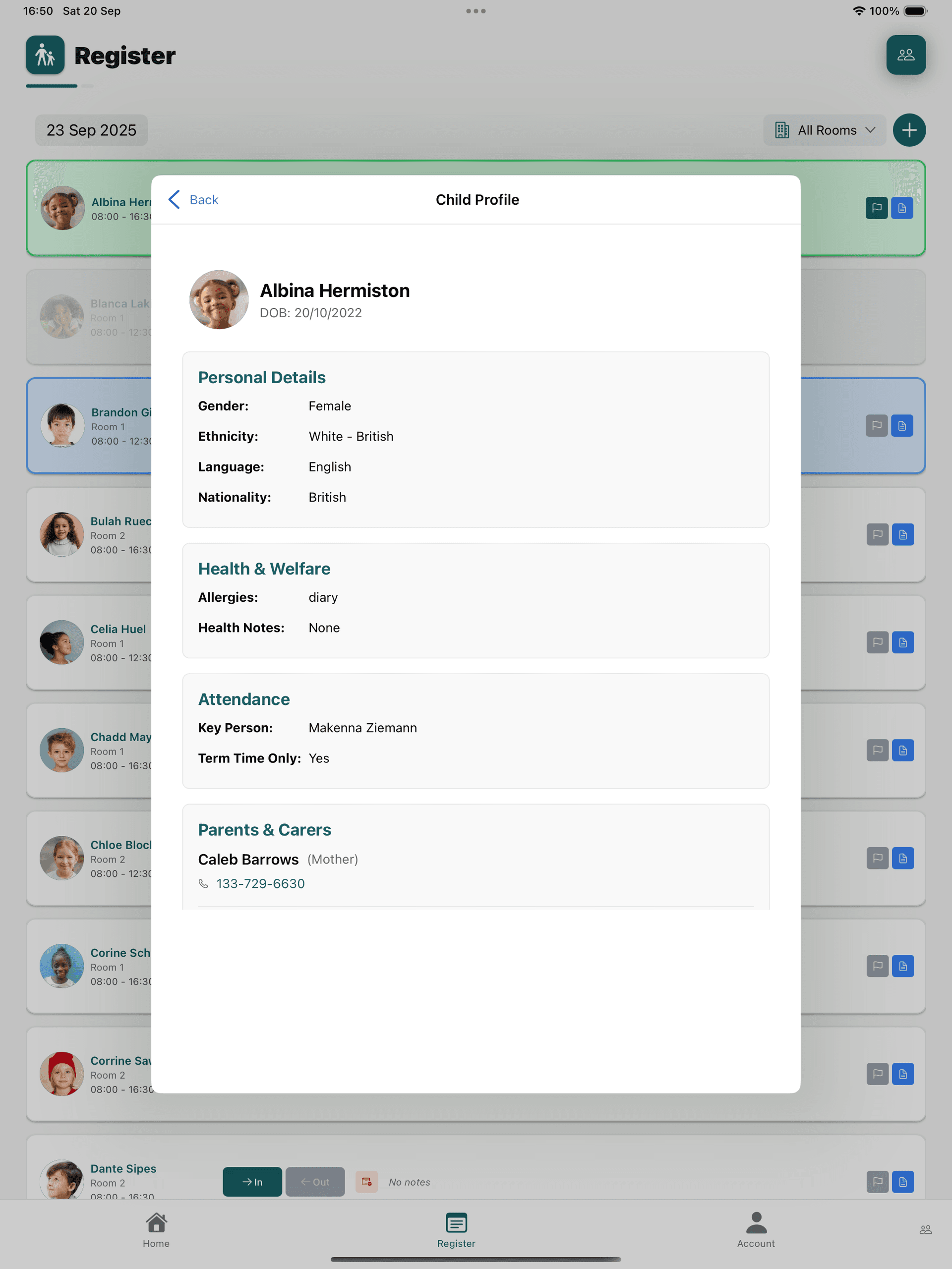 Child profile details