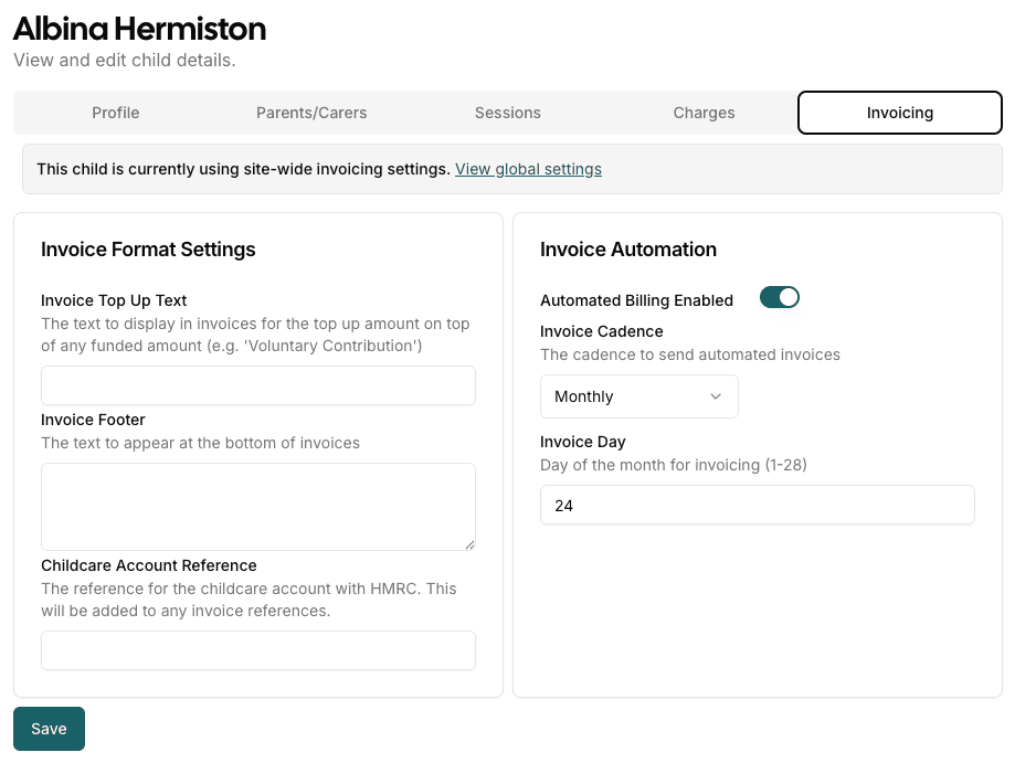 Invoicing Tab