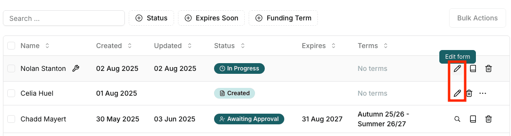 Edit Funding Form