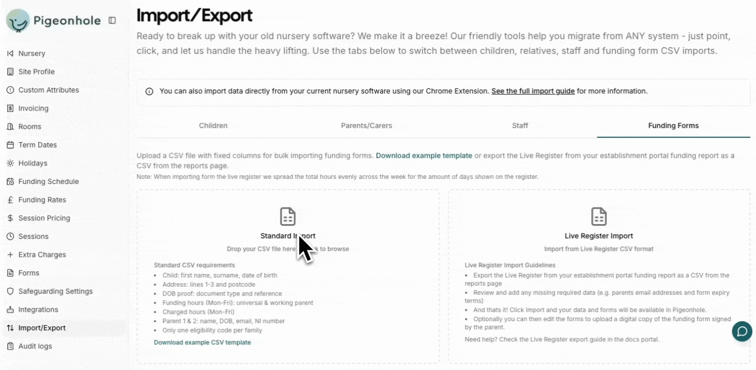 Import Funding Forms from CSV