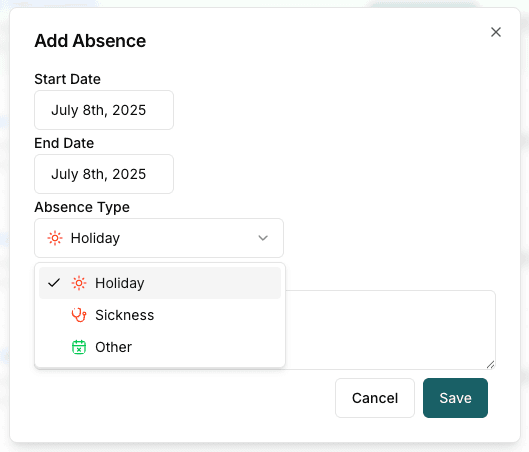 Absence Dialog