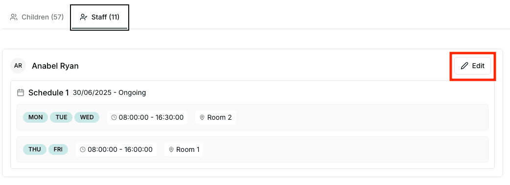 Staff Schedule Tab