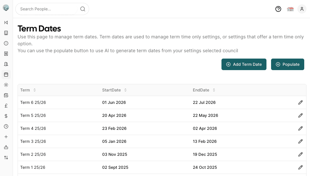 Term Dates List