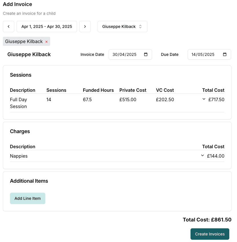Invoice creation process