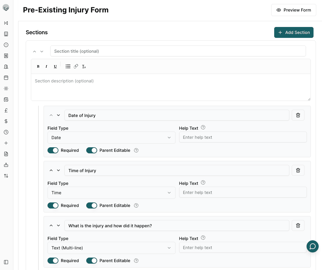 Custom form builder interface