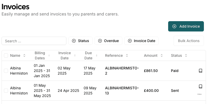 Invoice creation process